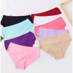 6pcs Women Ice Silk Seamless Underwear Breathable Mid Rise Sexy Lingerie Panties Panty