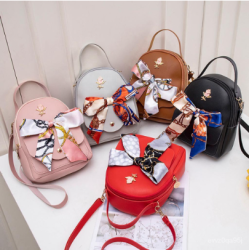 2021 fashion design zipper phone shoulder bag bow sweet scarf women backpack purse pu leather girl