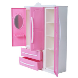 1 Beautiful Plastic Wardrobe Set With Mirror 10 Pink Hangers Accessories For Barbie Doll Room DIY Toys