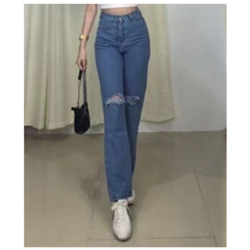 High Waist Wide Leg Denim Pants DENIM BLUE