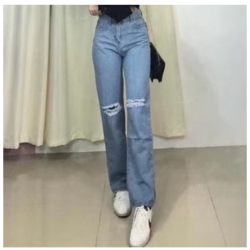 High Waist Wide Leg Denim Pants LIGHT BLUE