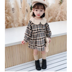 0-4 Years Ready Stock dress for kids baby girlsFashion doll collar plaid long-sleeved dres