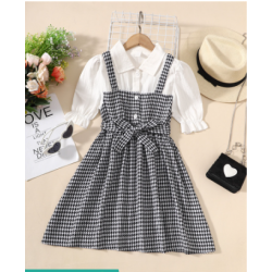 8 12Years Kids Girl Summer Dress Half Sleeve Plaid A Line Lovely Dresses