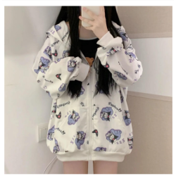 Fashion Kuromi Print Jackets Women Loose Long Sleeved Student College Coats