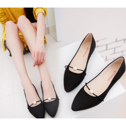 Women's Fashion Flat Shoes Ladies Suede Elegant Black Pointed Shoes Korean Rubber Shoes